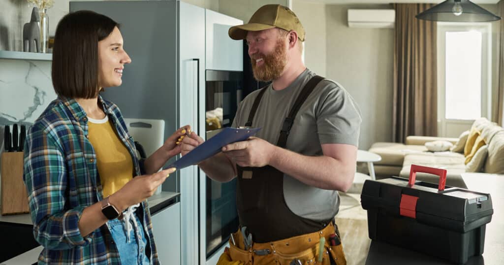 A technician from Best Choice Plumber has joined Heil Plumbing & HVAC in providing excellent plumbing service to a friendly homeowner.