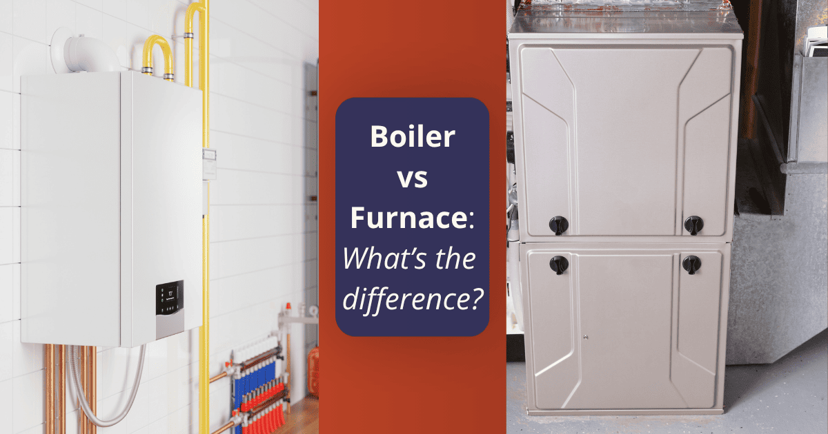 An image depicts a boiler vs furnace.